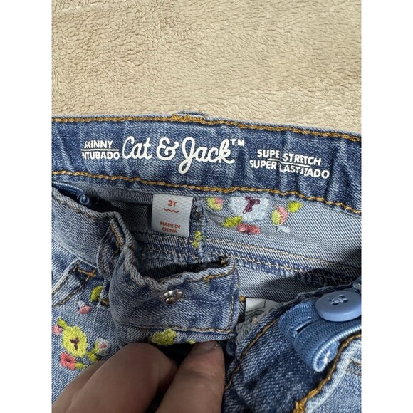Cat And Jack Skinny Jeans Super Stretch Floral Embroidered Pants 2t Toddler Girl - Picture 3 of 5